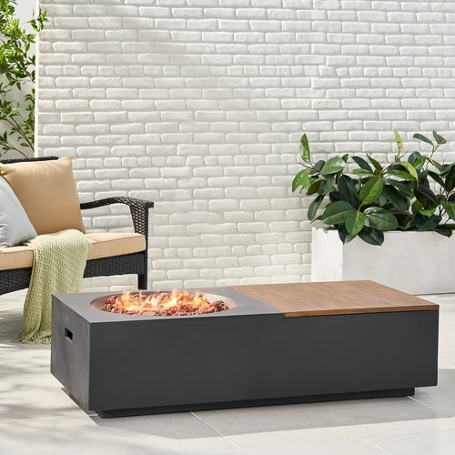 Outdoor 50,000 BTU Lightweight Concrete Rectangular Fire Pit Table