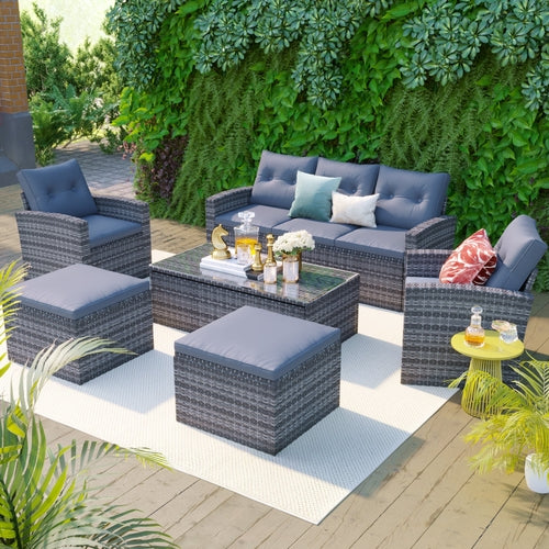 6-piece All-Weather PE rattan Patio Outdoor Dining Conversation