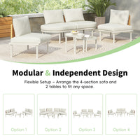 6-Piece Patio Sofa Furniture Set, Half Moon Outdoor Sectional Sofa