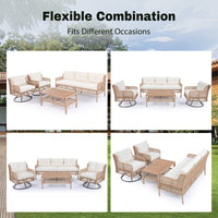 4 Pieces Patio Furniture Set with Swivel Chairs, Outdoor Wicker Sofas