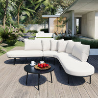 Patio Half- Moon Curved Outdoor Furniture Sofa Set with Coffee Table