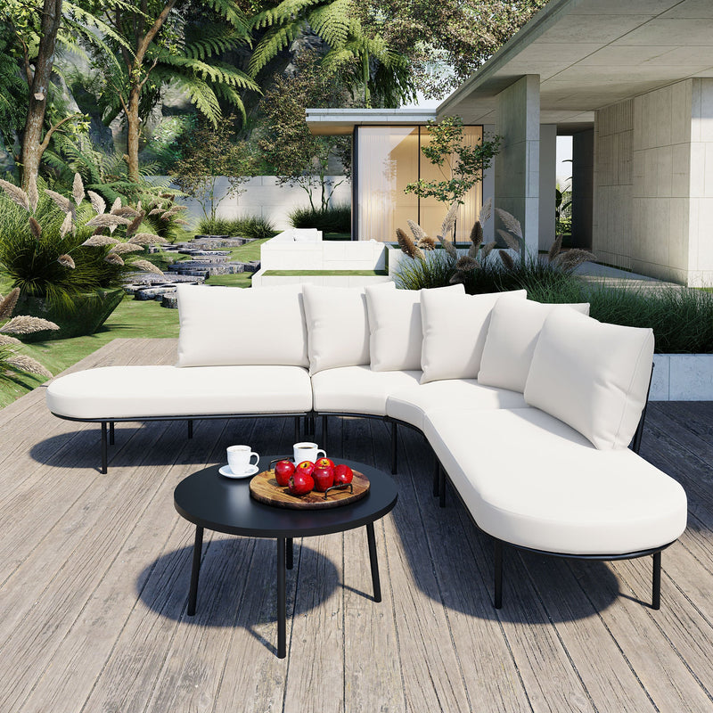 Patio Half- Moon Curved Outdoor Furniture Sofa Set with Coffee Table