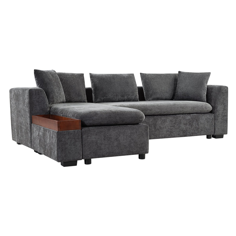 Modern L-Shaped Sectional Sofa with Storage in Gray Chenille, 93.7'