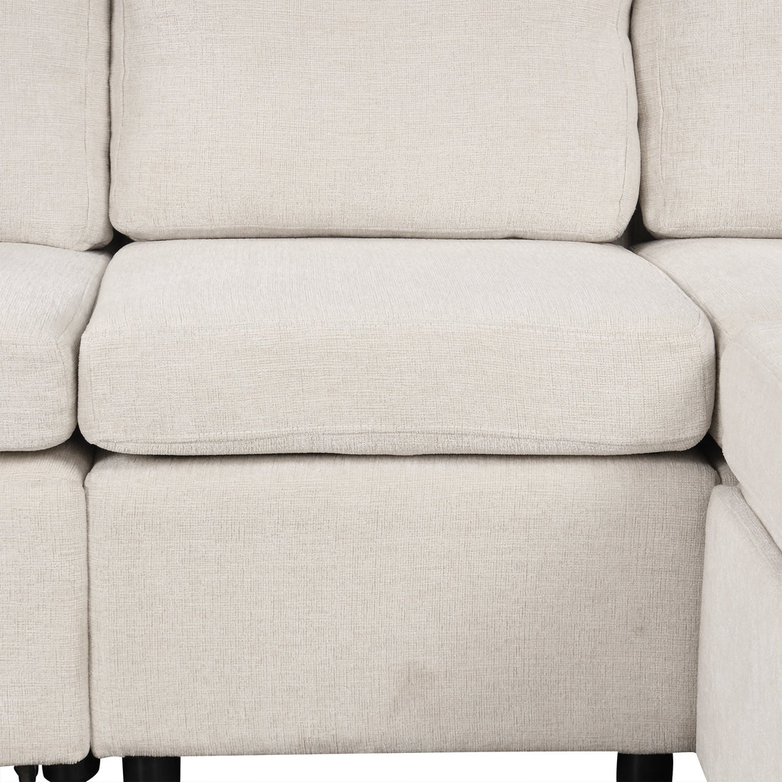 Beige Chenille Sectional Sofa Convertible Pull-out Bed with Storage