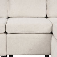 Beige Chenille Sectional Sofa Convertible Pull-out Bed with Storage