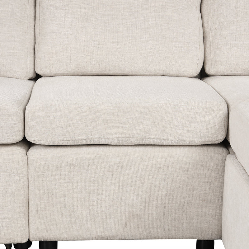 Beige Chenille Sectional Sofa Convertible Pull-out Bed with Storage