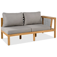 4 Pieces Outdoor Acacia Wood Sofa Set, Woven Mesh Armrests, L-Shaped