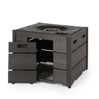 Rustic Style Outdoor 31' WPC Base Square Propane Fire Pit, 40,000 BTU,