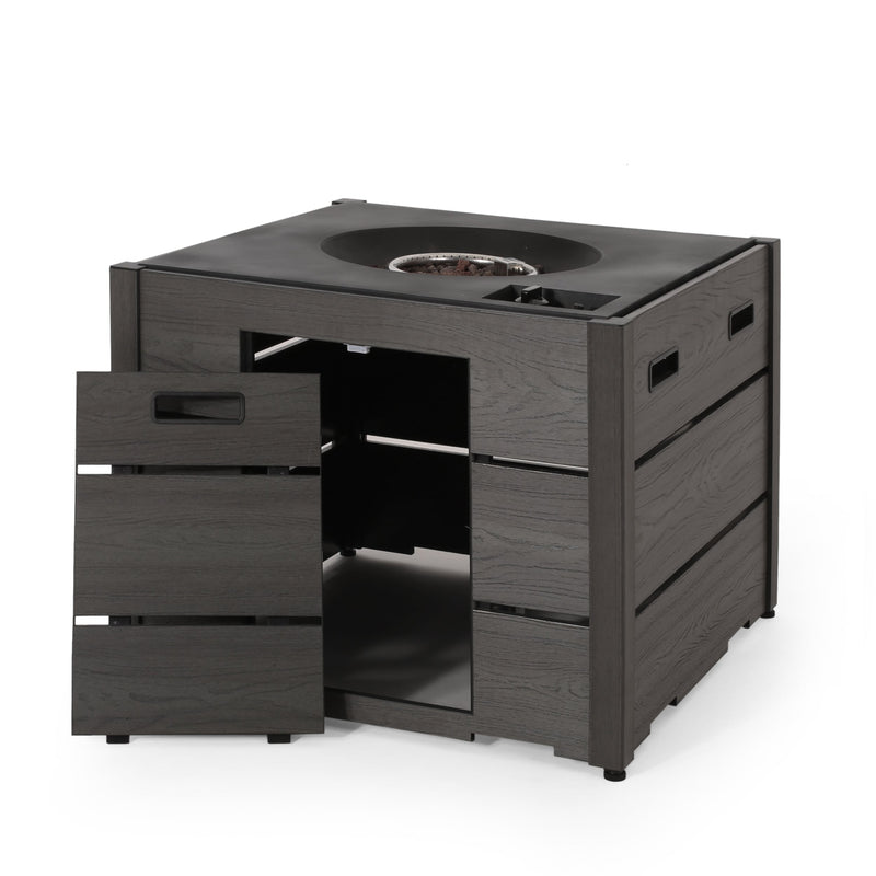 Rustic Style Outdoor 31' WPC Base Square Propane Fire Pit, 40,000 BTU,