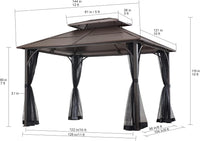 10x12 Hardtop Gazebo Steel Frame Netting Brown