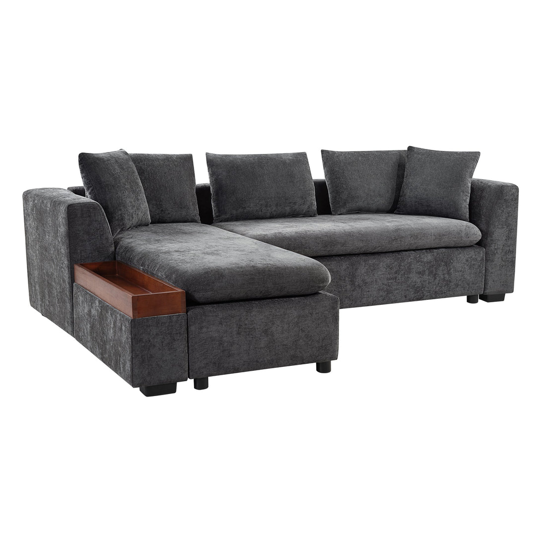 Modern L-Shaped Sectional Sofa with Storage in Gray Chenille, 93.7'