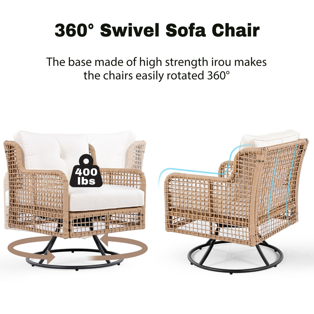 4 Pieces Patio Furniture Set with Swivel Chairs, Outdoor Wicker Sofas