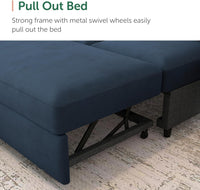 Velvet U-Sectional Sleeper Sofa, Pull-Out Bed, Blue