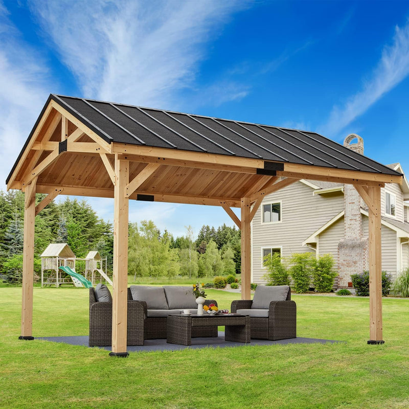 12x15 Spruce Wood Hardtop Gazebo Asphalt Roof