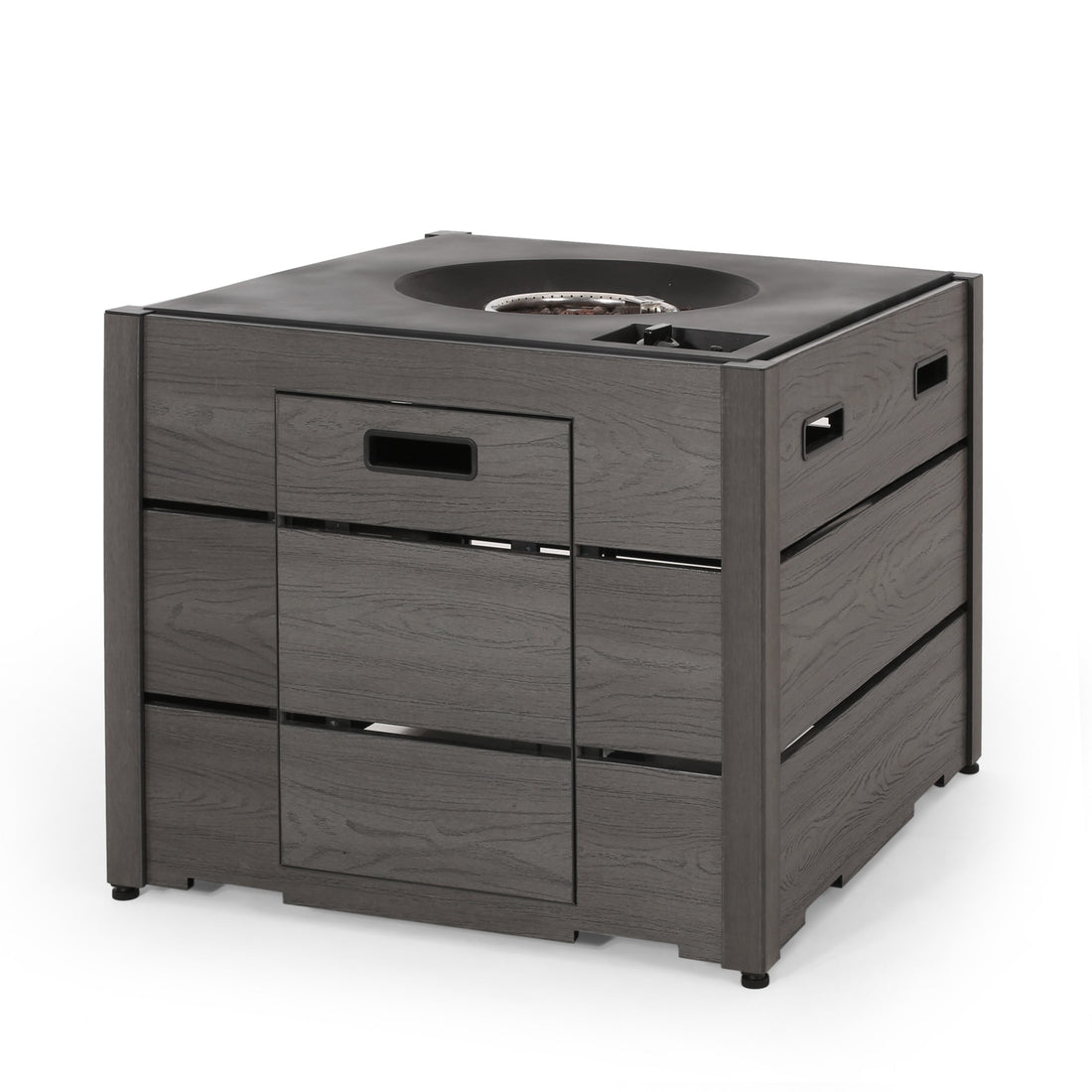 Rustic Style Outdoor 31' WPC Base Square Propane Fire Pit, 40,000 BTU,