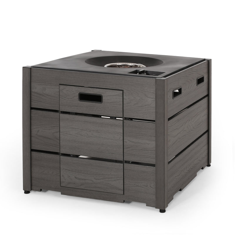 Rustic Style Outdoor 31' WPC Base Square Propane Fire Pit, 40,000 BTU,