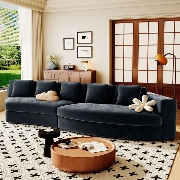 4-Seater Curved Modular Chenille Sofa – Navy Blue