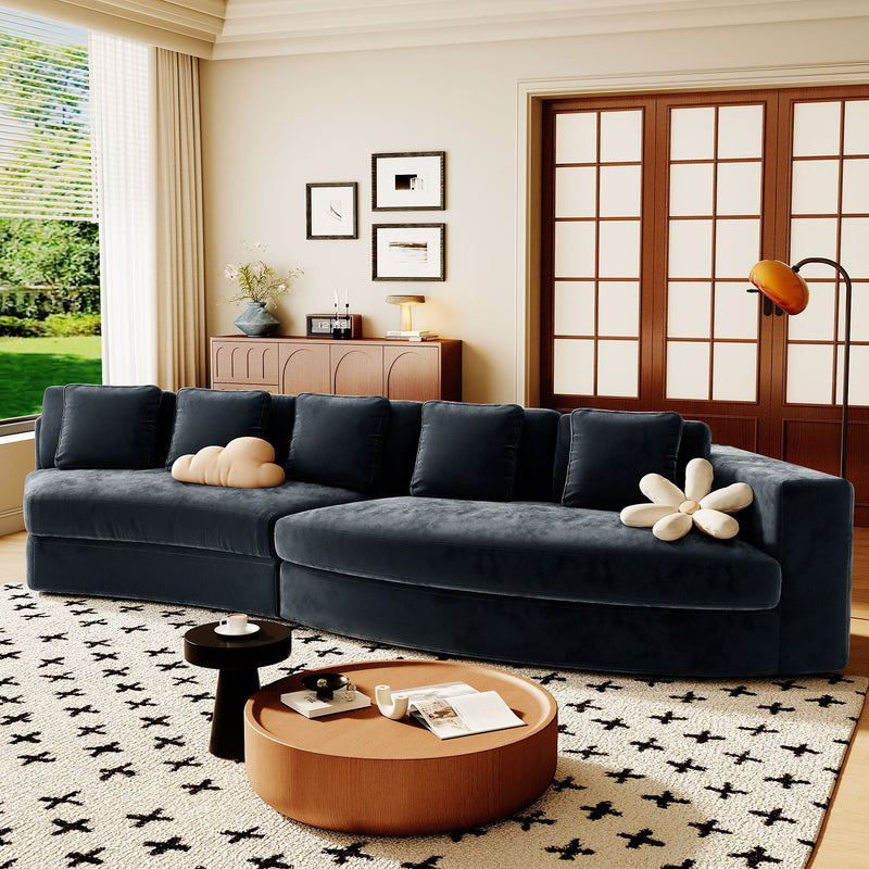 4-Seater Curved Modular Chenille Sofa – Navy Blue