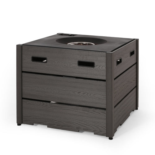 Rustic Style Outdoor 31' WPC Base Square Propane Fire Pit, 40,000 BTU,