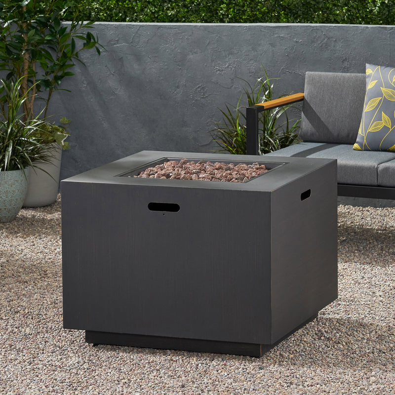 Outdoor Iron Square Propane Fire Pit with Tank Space, Brushed Brown