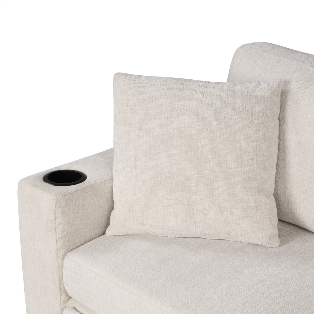 Beige Chenille Sectional Sofa Convertible Pull-out Bed with Storage