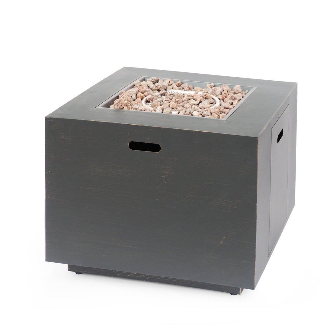 Outdoor Iron Square Propane Fire Pit with Tank Space, Brushed Brown