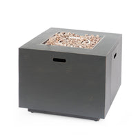 Outdoor Iron Square Propane Fire Pit with Tank Space, Brushed Brown