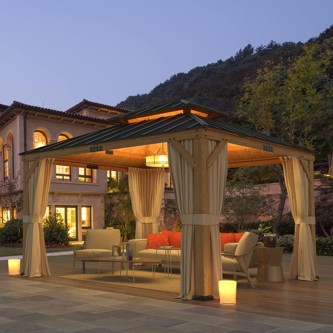 Spruce Wood Double Roof Gazebo 11x13