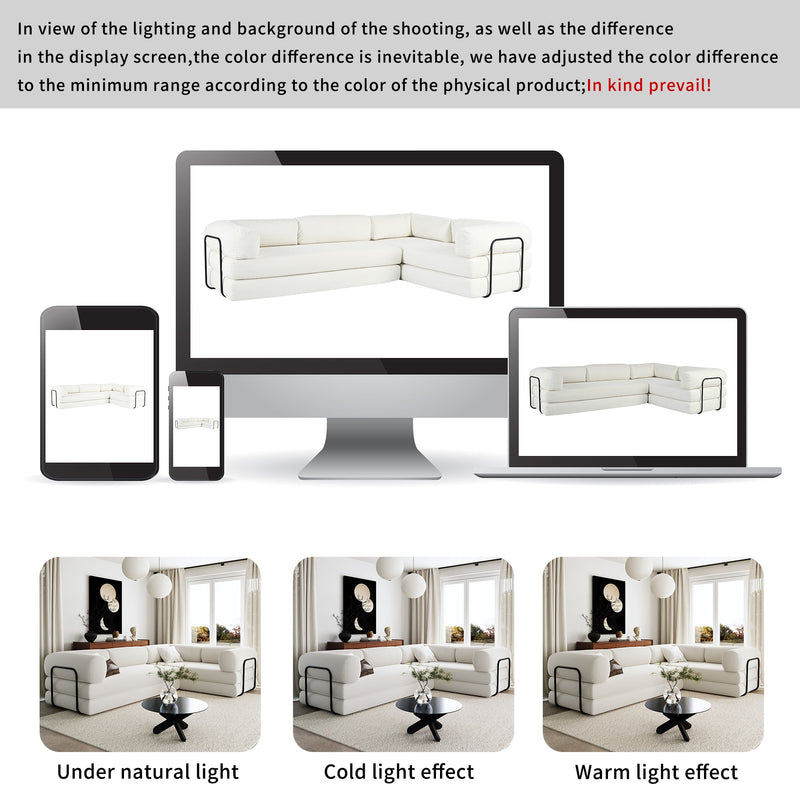 L-Shaped Modular Sofa Bed in Corduroy Fabric, Ideal for Living Rooms