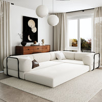 L-Shaped Modular Sofa Bed in Corduroy Fabric, Ideal for Living Rooms