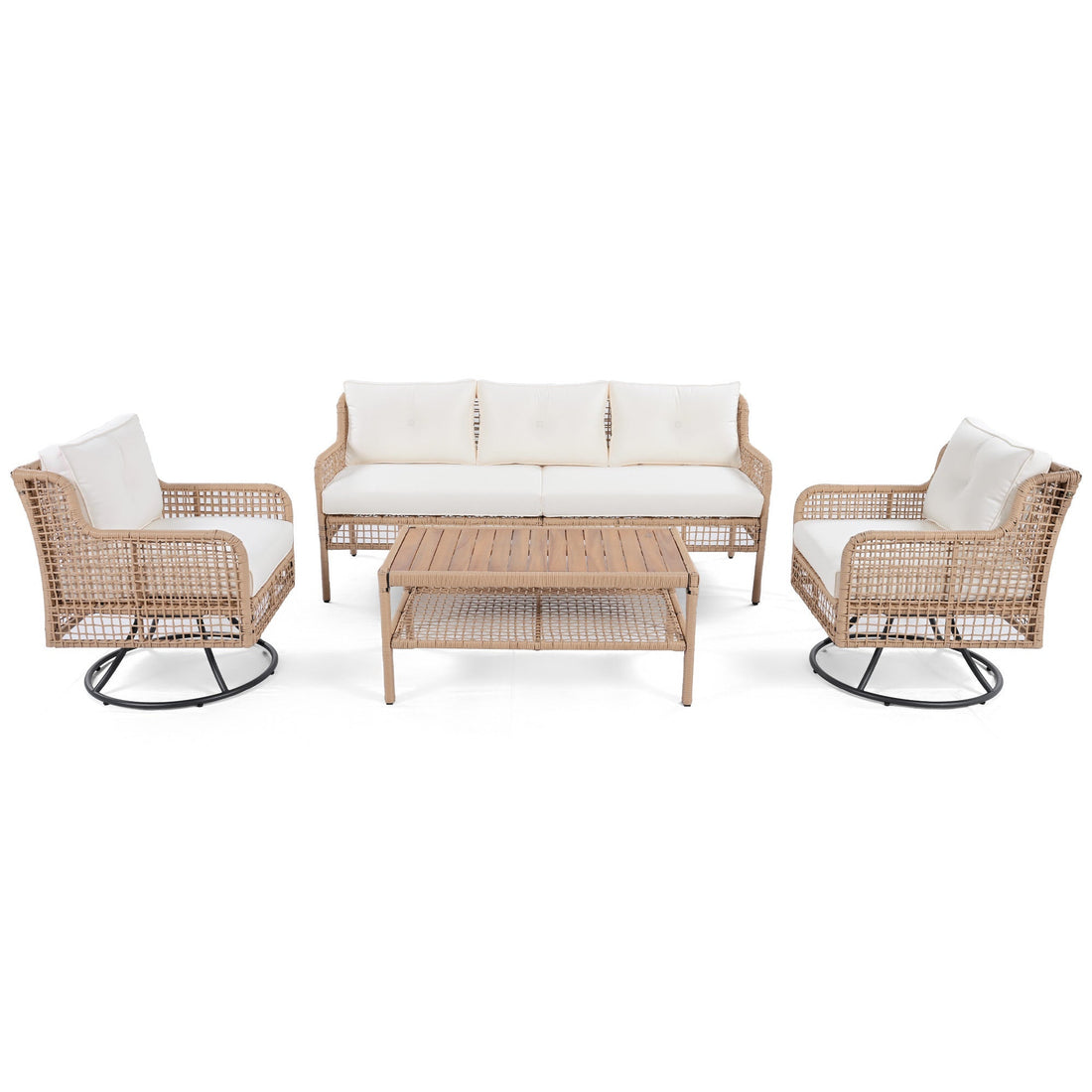 4 Pieces Patio Furniture Set with Swivel Chairs, Outdoor Wicker Sofas