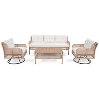 4 Pieces Patio Furniture Set with Swivel Chairs, Outdoor Wicker Sofas