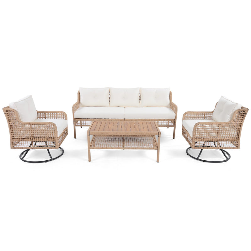 4 Pieces Patio Furniture Set with Swivel Chairs, Outdoor Wicker Sofas