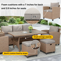 6-Piece Outdoor Rattan Wicker Set Patio Garden Backyard Sofa, Chair,