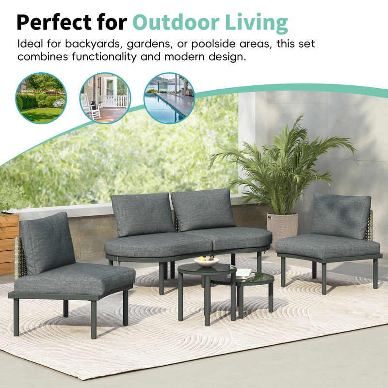 6-Piece Patio Sofa Furniture Set, Half Moon Outdoor Sectional Sofa