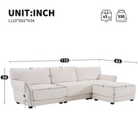 110' Modular Sectional Sofa, L-Shape with Extra-Wide Seat Cushion, USB