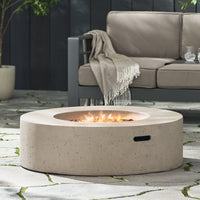 Modern Outdoor 50,000 BTU Round MgO Concrete Propane Fire Pit, Light