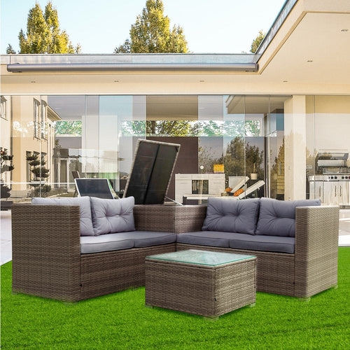4 Piece Patio Furniture Sets, Patio Sectional Wicker Rattan Outdoor