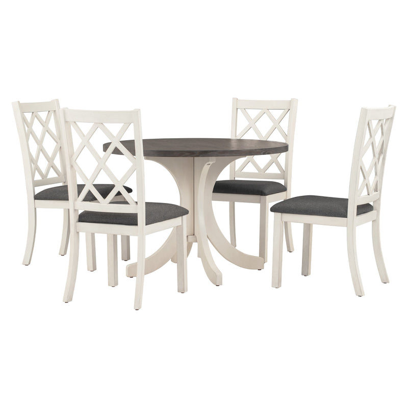 Mid-Century Solid Wood 5-Piece Round Dining Table Set, Kitchen Table