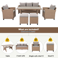 6-Piece Outdoor Rattan Wicker Set Patio Garden Backyard Sofa, Chair,