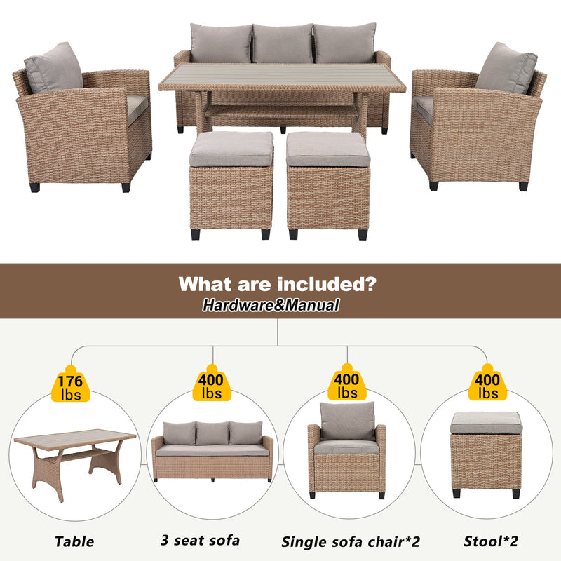 6-Piece Outdoor Rattan Wicker Set Patio Garden Backyard Sofa, Chair,