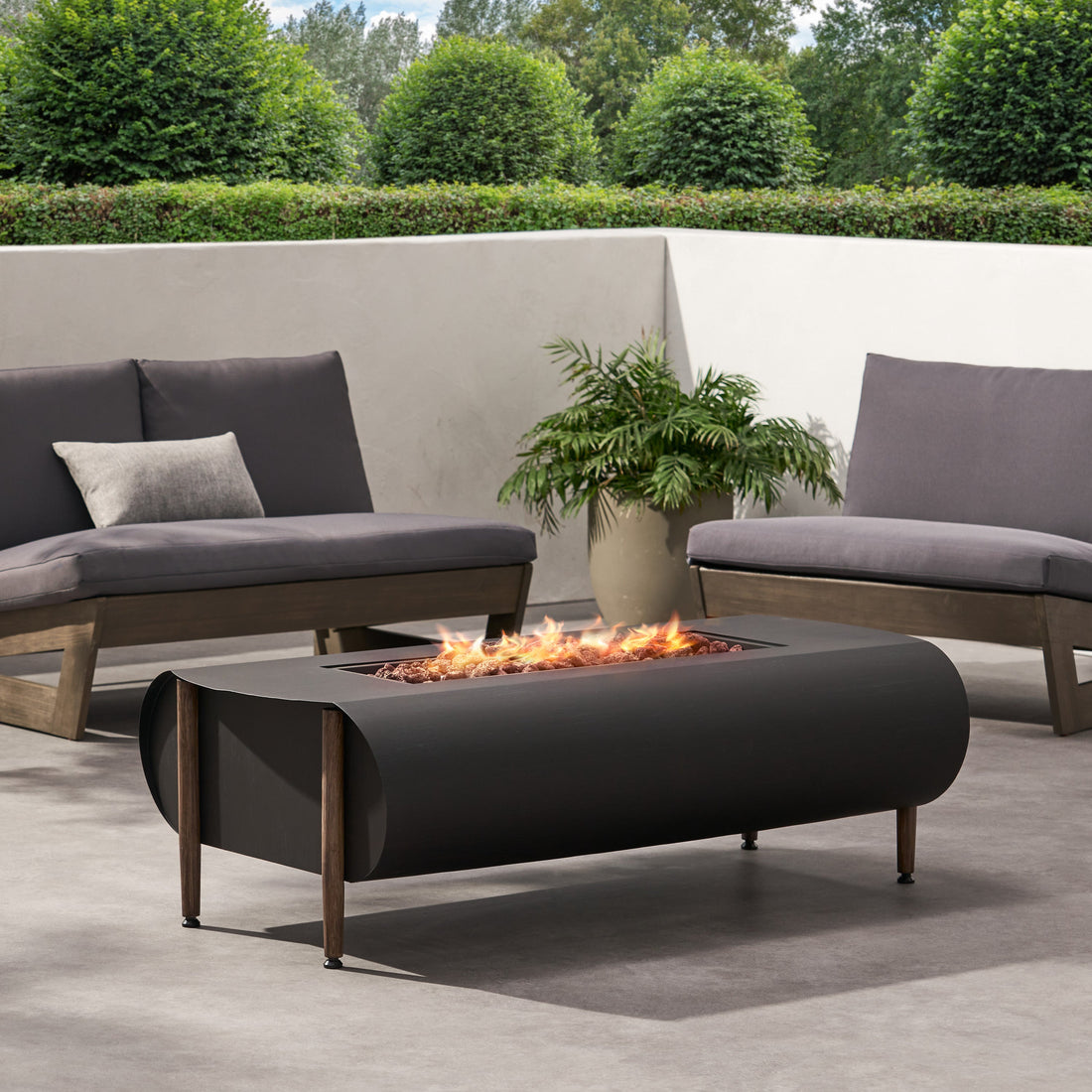 Vernon Rectangle Fire Pit 50,000 BTU Dark Gray Iron 50x25.5x15.25