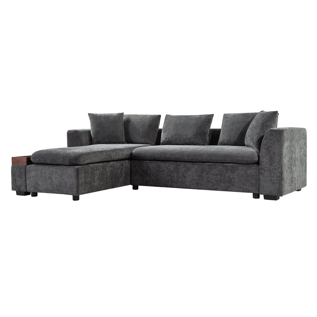 Modern L-Shaped Sectional Sofa with Storage in Gray Chenille, 93.7'