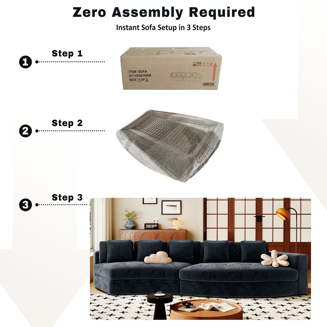 4-Seater Curved Modular Chenille Sofa – Navy Blue