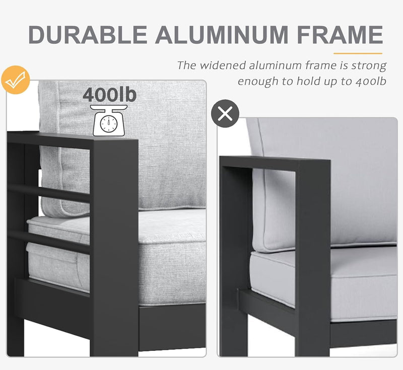 Aluminum Furniture Set with Fire Pit Table, 5 Pieces Patio Sectional