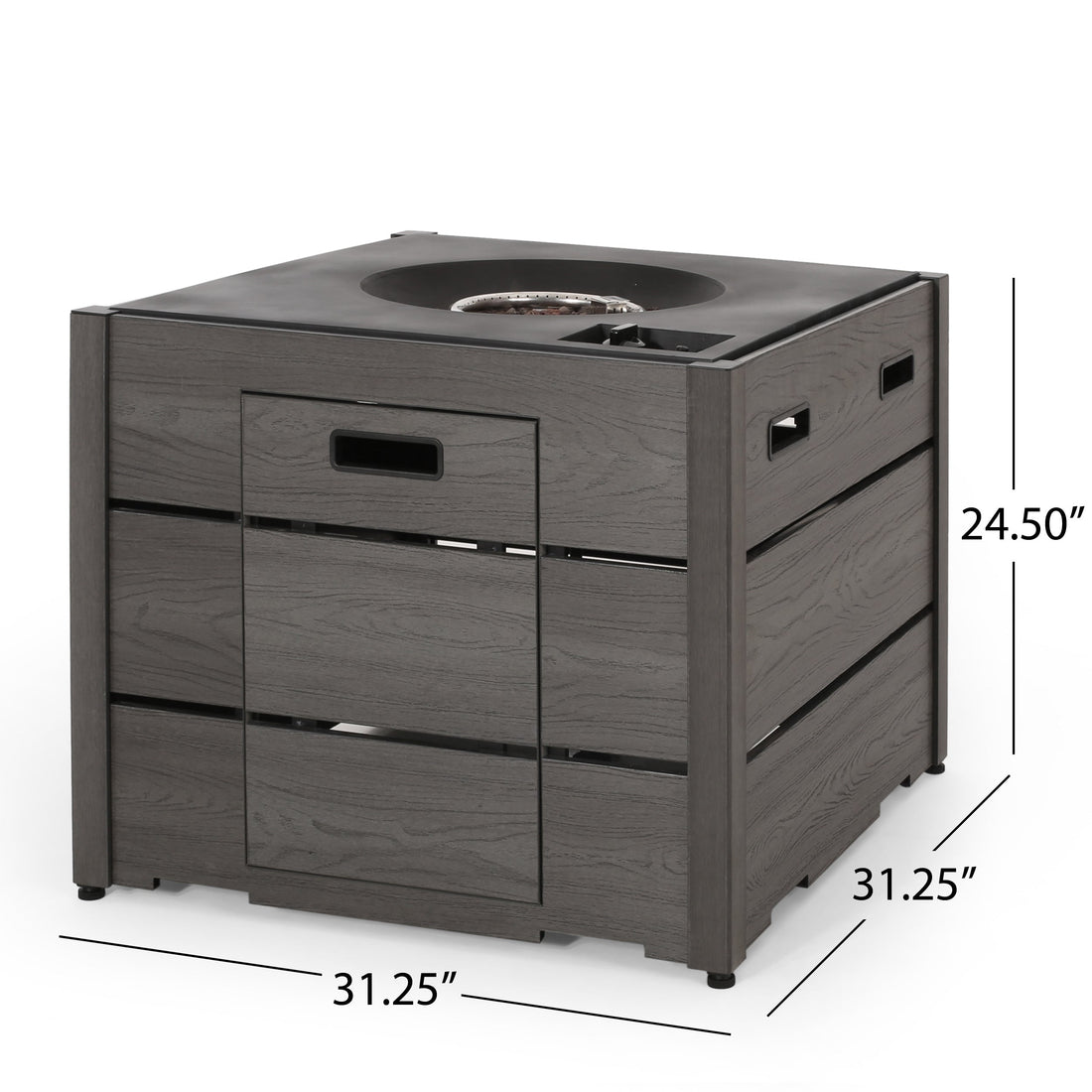 Rustic Style Outdoor 31' WPC Base Square Propane Fire Pit, 40,000 BTU,