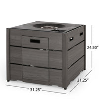 Rustic Style Outdoor 31' WPC Base Square Propane Fire Pit, 40,000 BTU,