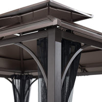 10x12 Hardtop Gazebo Steel Frame Netting Brown