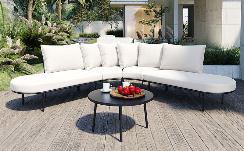 Patio Half- Moon Curved Outdoor Furniture Sofa Set with Coffee Table