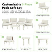 6-Piece Patio Sofa Furniture Set, Half Moon Outdoor Sectional Sofa
